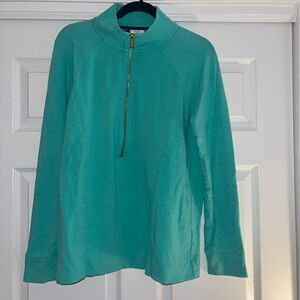 Teal Green and Navy Blue Zip Pullover Top With Seashell Detail